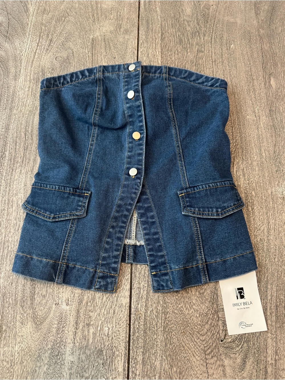 Dark Blue Strapless Denim Corset Top